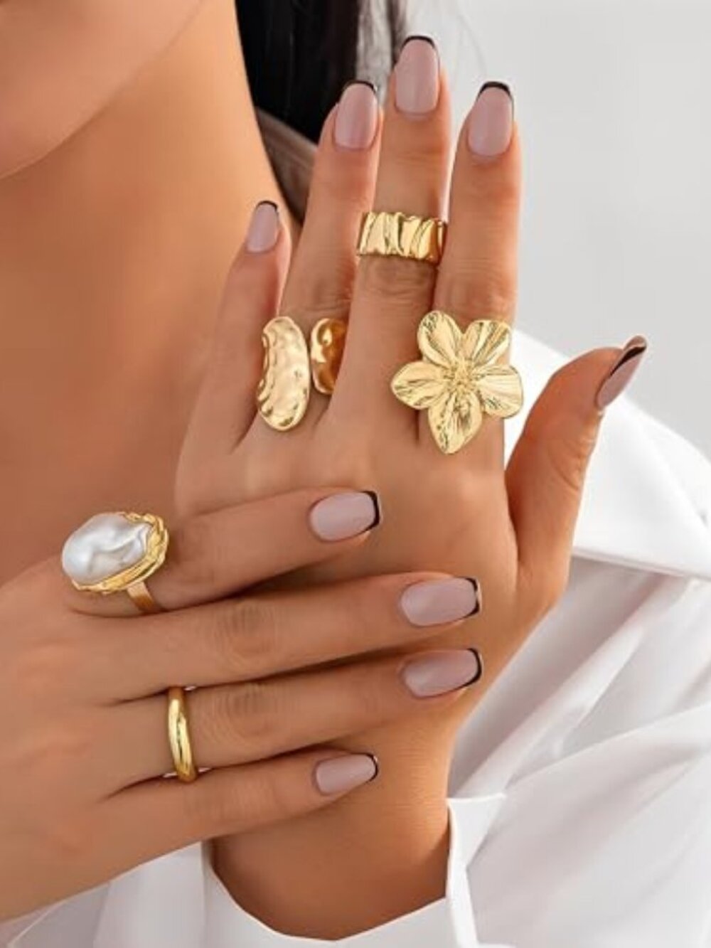 New - 12 PCS Chunky Gold Rings for Women Non Tarnish Statement Flower Ring‎
